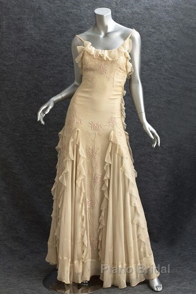 Pretty Sheath Spaghetti Straps Yellow Floor Length Evening Dresses Chiffon Formal Prom Dresses Secondary image