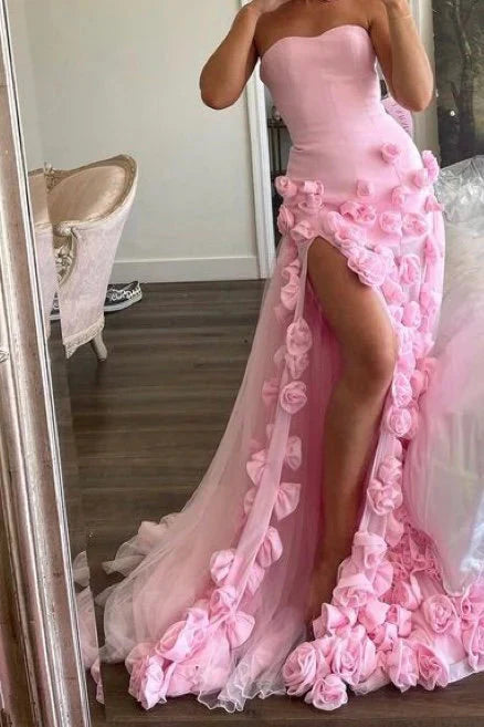 Pretty Sheath Sweetheart Pink Long Slit Formal Prom Dresses Formal Evening Dresses Secondary image