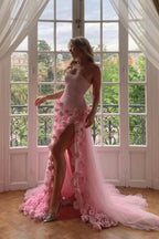Pretty Sheath Sweetheart Pink Long Slit Formal Prom Dresses Formal Evening Dresses