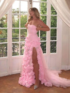 Pretty Sheath Sweetheart Pink Long Slit Formal Prom Dresses Formal Evening Dresses