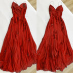 Pretty Spaghetti Straps V-Neck Beaded Backless Formal Prom Dresses Party Dresses