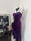 Pretty Spaghetti Straps Purple Velvet Ruffle Party Dresses Birthday Formal Evening Dresses