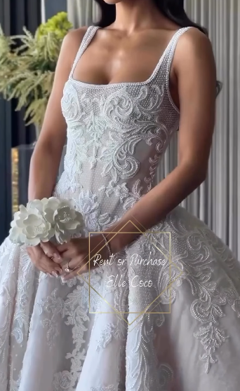 Pretty Wedding Dress Ball Gown Square Neck Lace White Wedding Dresses Bridal Gowns