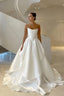 Pretty Wedding Dress Ball Gown Strapless White Satin Long Wedding Dresses Bridal Gowns