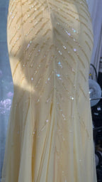 Pretty Yellow Sequin Halter Neck Backless Mermaid Formal Prom Dresses