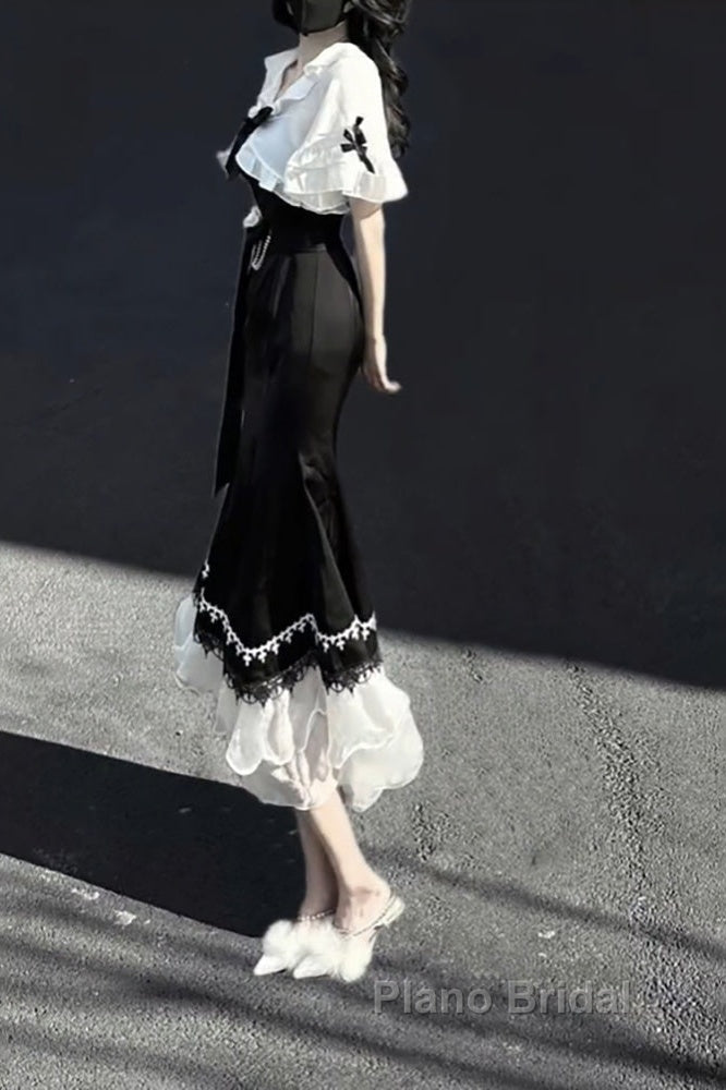 Princess A Line Black Satin Long Formal Prom Dresses Night Lolita Dresses Birthday Outfits Secondary image