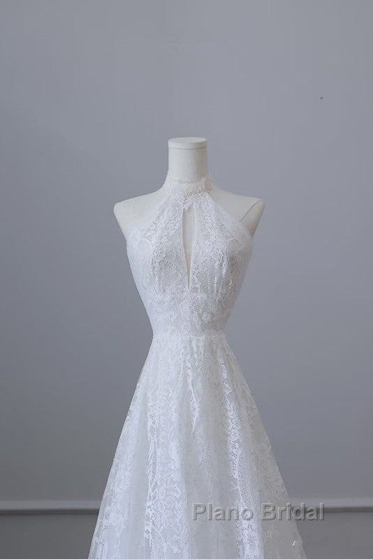 Princess A Line High Neckline White Lace Long Wedding Dresses Brides Dresses Secondary image