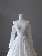 Princess A line Off The Shoulder White Lace Long Wedding Dresses Brides Dress
