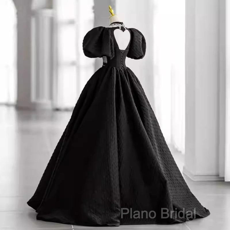 Princess Ball Gown Black Lace Long Formal Prom Dresses
