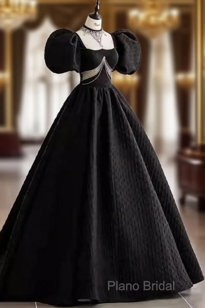 Princess Ball Gown Black Lace Long Formal Prom Dresses