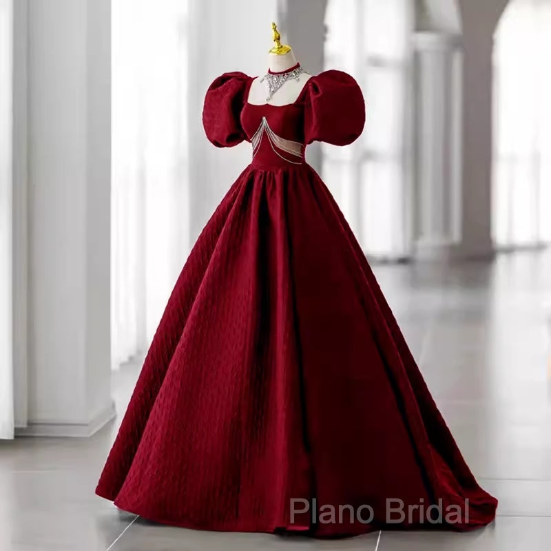 Princess Ball Gown Red Lace Long Formal Prom Dresses
