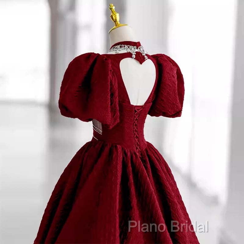 Princess Ball Gown Red Lace Long Formal Prom Dresses