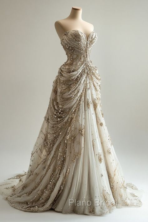 Princess Ball Gown Sweetheart Neckline Pleats White Sequin Wedding Dresses Secondary image