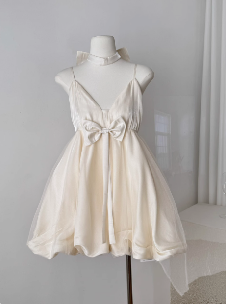 Princess Bowknot Halter Neck Sling Waist Net Tulle Puffy Birthday Prom Dresses Homecoming Dresses Secondary image
