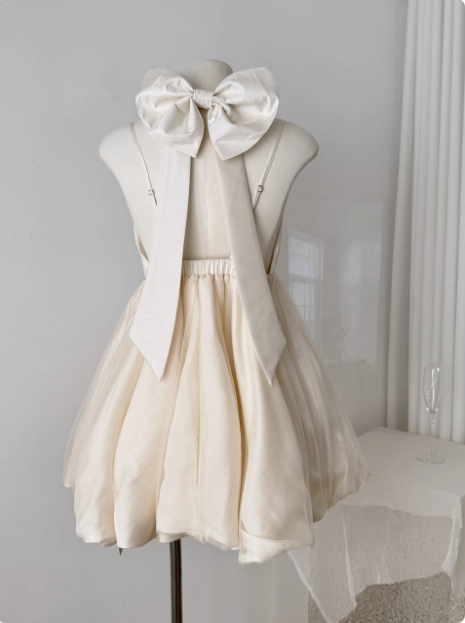 Princess Bowknot Halter Neck Sling Waist Net Tulle Puffy Birthday Prom Dresses Homecoming Dresses