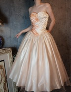 Princess Champagne Pink A-Line Sweet Bow Satin Formal Prom Dresses Sweet 16 Dresses