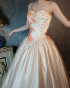 Princess Champagne Pink A-Line Sweet Bow Satin Formal Prom Dresses Sweet 16 Dresses