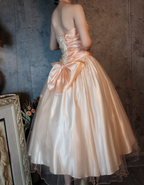 Princess Champagne Pink A-Line Sweet Bow Satin Formal Prom Dresses Sweet 16 Dresses