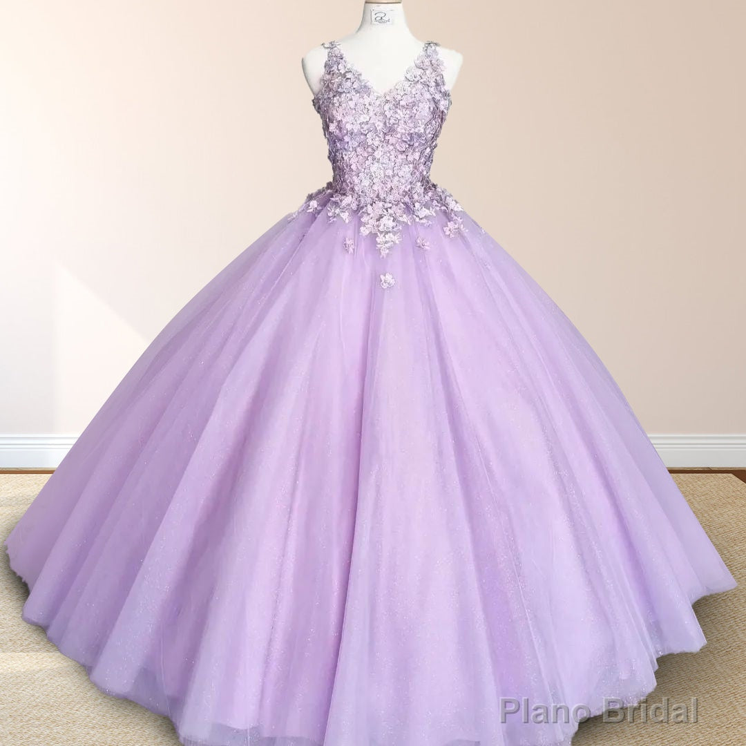 Princess Flowers Lavender Flowers Quinceanera Dresses Ball Gown with Petticoat Main image