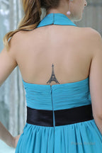 Princess Halter Neck Knee Length Chiffon Bridesmaids Dresses With Flower