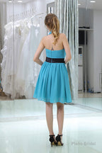 Princess Halter Neck Knee Length Chiffon Bridesmaids Dresses With Flower