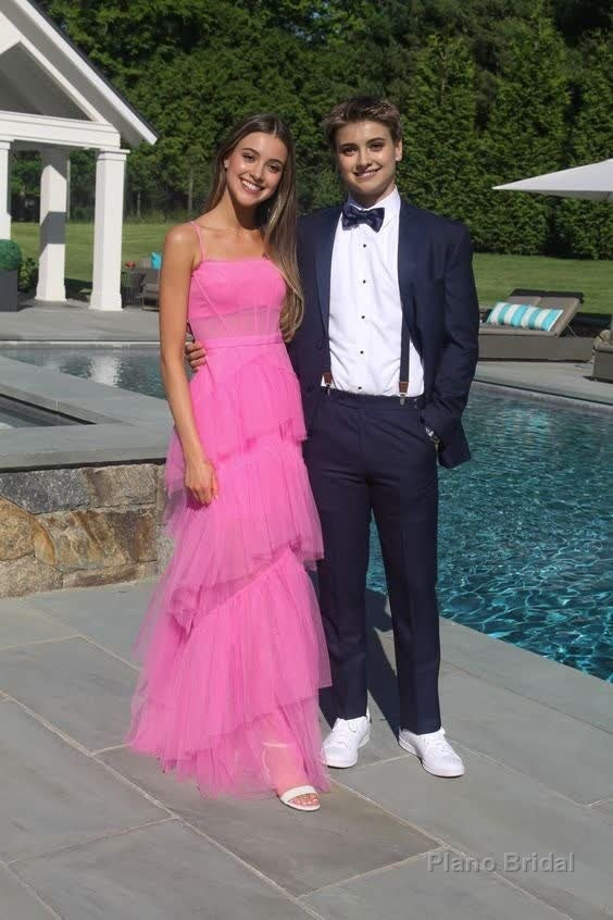 Princess Hot Pink Long Prom Dress Layered Tulle Sleeveless Corset Gown,Evening Dresses Main image