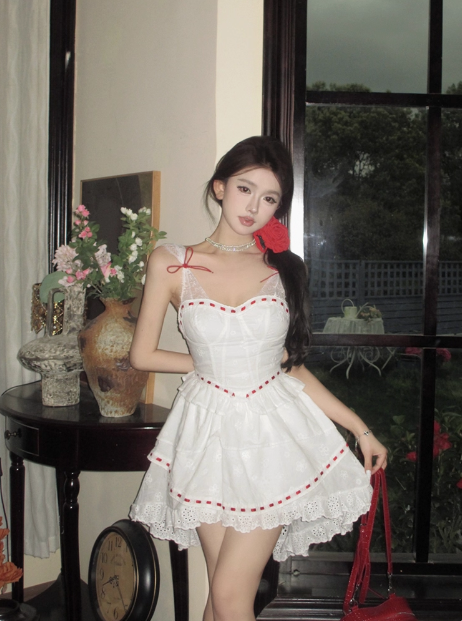 Princess Lace Stitching White Sling Waist Cake Birthday Skirt Homecoming Dresses Secondary image