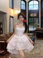 Princess Lace Stitching White Sling Waist Cake Birthday Skirt Homecoming Dresses