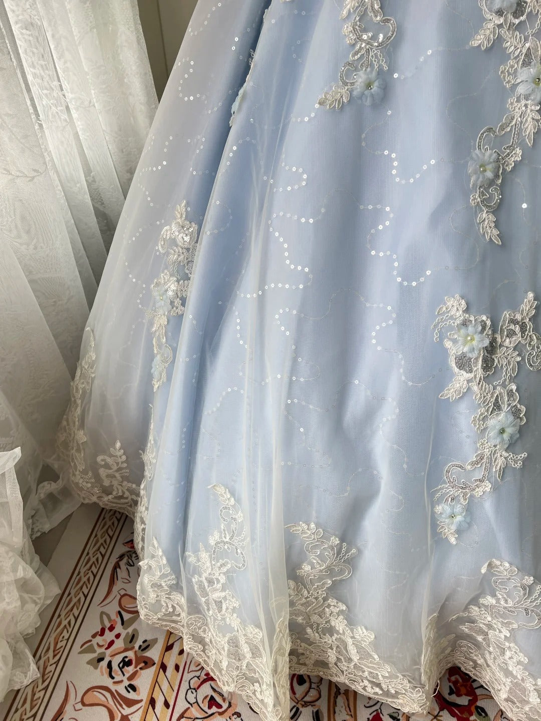 Princess Light Blue Lace Tulle Ball Gown Prom Dresses Sweet 16Th Dresses