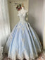 Princess Light Blue Lace Tulle Ball Gown Prom Dresses Sweet 16Th Dresses