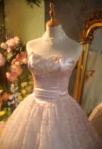 Princess Light Pink Strapless Lace Ball Gown Prom Dresses Sweet 16 Dresses