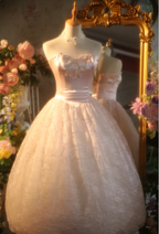 Princess Light Pink Strapless Lace Ball Gown Prom Dresses Sweet 16 Dresses