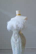 Princess Mermaid Strapless Neckline Long Sequin Light Sky Blue Long Wedding Dresses Brides Dresses