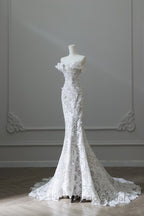 Princess Mermaid Strapless White Lace Long Wedding Dresses Brides Dresses