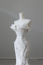 Princess Mermaid Strapless White Lace Long Wedding Dresses Brides Dresses