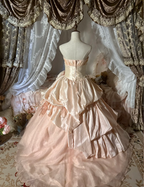 Princess Nude Pink Strapless 3D Floral Satin Train Ball Gown Prom Dresses Sweet 16 Dresses