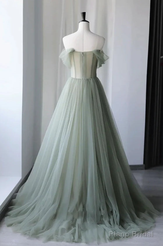 Princess Off the Shoulder Embroidering Tulle Sage Ball Gown Secondary image