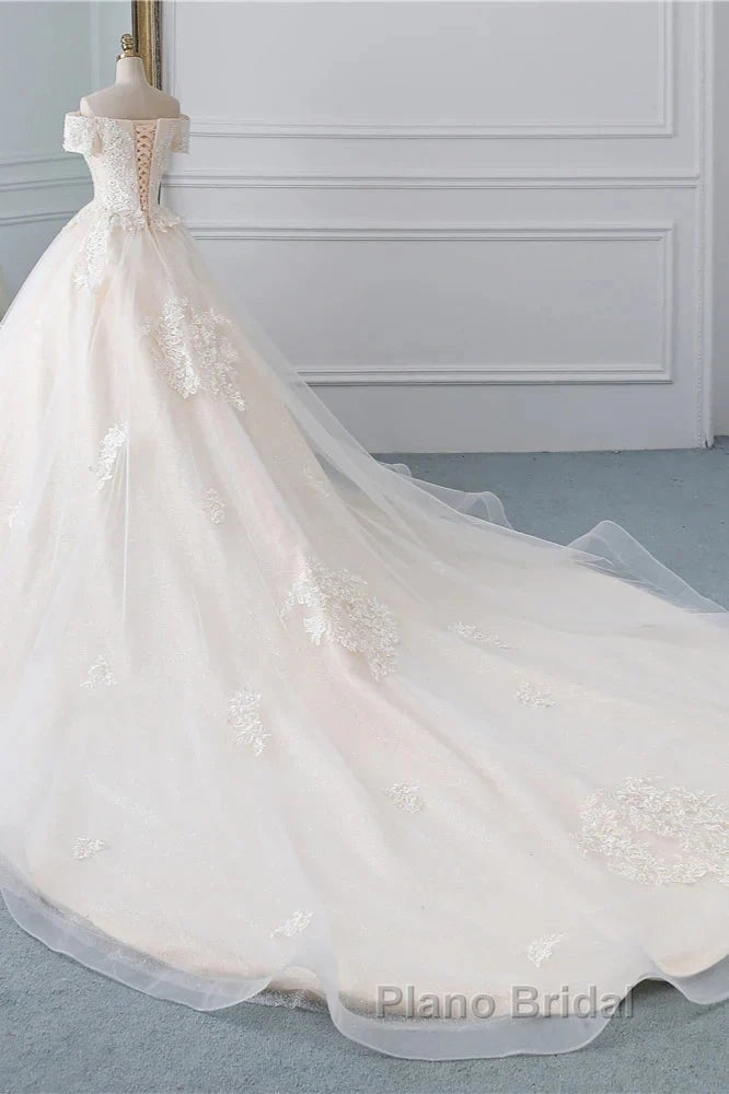 Princess Off The Shoulder Tulle Wedding Dresses With Lace Appliques Elegant Beautiful
