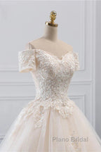 Princess Off The Shoulder Tulle Wedding Dresses With Lace Appliques Elegant Beautiful
