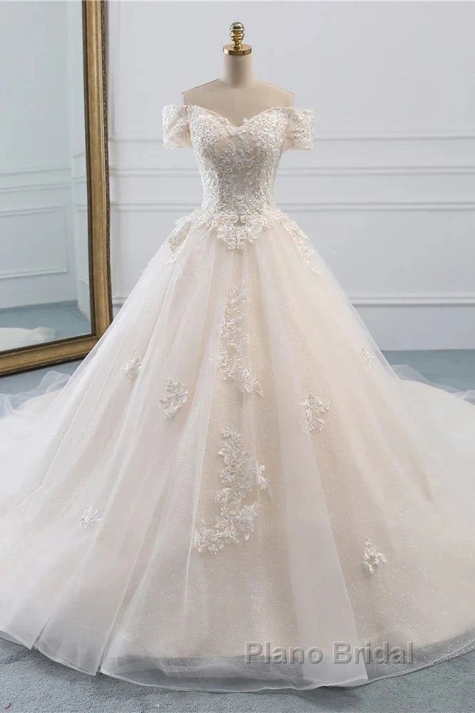Princess Off The Shoulder Tulle Wedding Dresses With Lace Appliques Elegant Beautiful