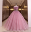 Princess Pink Bow Lace Tulle Ball Gown Prom Dresses Sweet 16 Dresses