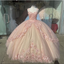 Princess Pink Quinceanera Dresses Lace Appliques Sweet 15 Party Formal Prom Ball Gown