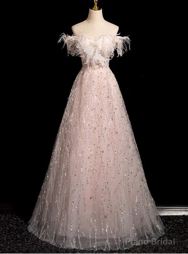 Princess Pink Sequins Off the Shoulder Prom Dress Main image