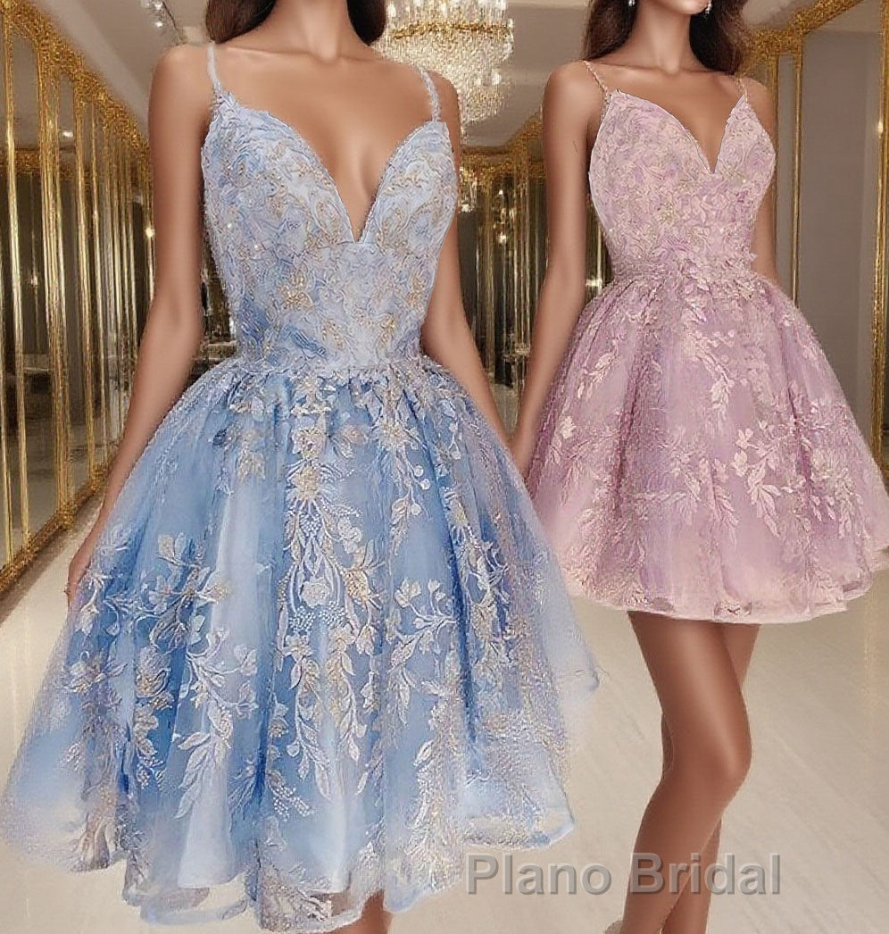 princess pink short homecoming Dresses, light sky blue formal homecoming Dresses, lace hoco Dresses for teens Main image