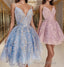 princess pink short homecoming Dresses, light sky blue formal homecoming Dresses, lace hoco Dresses for teens