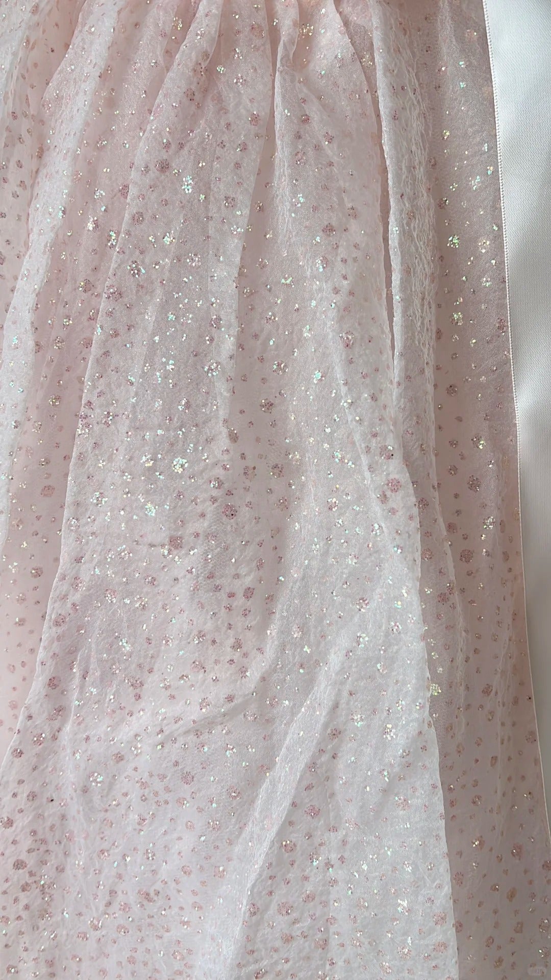 Princess Pink Strapless Bow Sequined Tulle Ball Gown Prom Dresses Sweet 16 Dresses