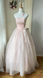 Princess Pink Strapless Bow Sequined Tulle Ball Gown Prom Dresses Sweet 16 Dresses