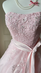 Princess Pink Strapless Tulle Ball Gown Prom Dresses