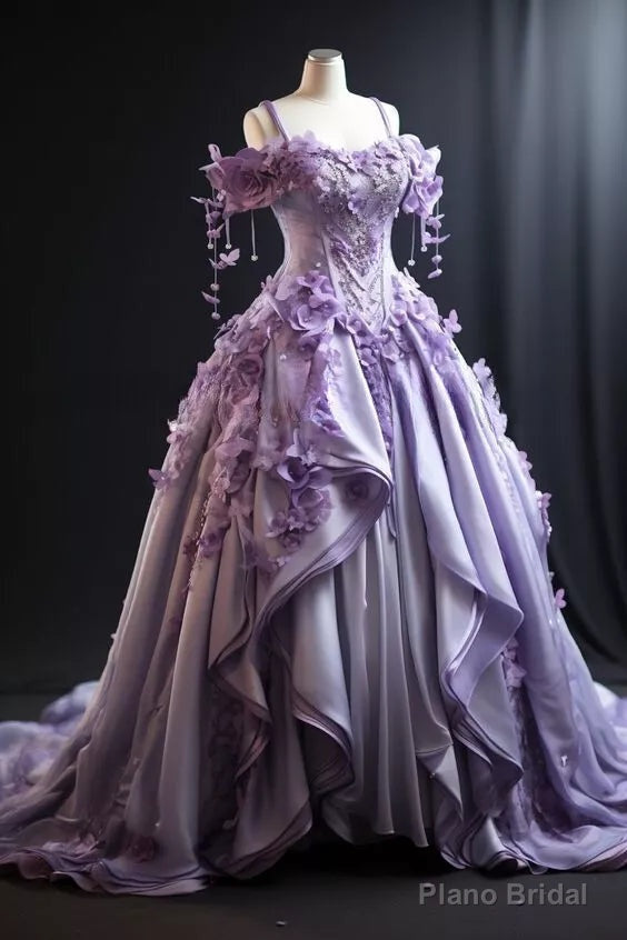 Princess Prom Dress Lilac 3D Floral Pleated Evening Gown  Sweet 16 Ball Gown Main image