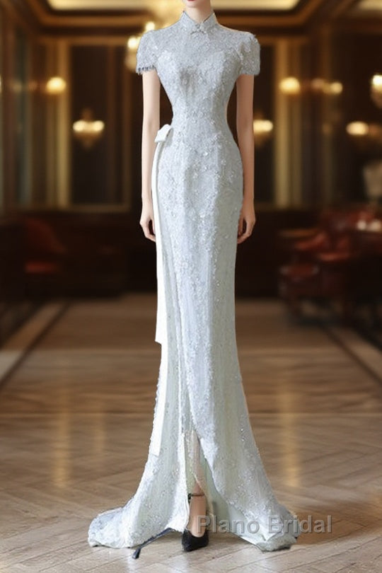 Princess Sheath High Neckline White Sequin Long Wedding Dresses Brides Dresses Main image